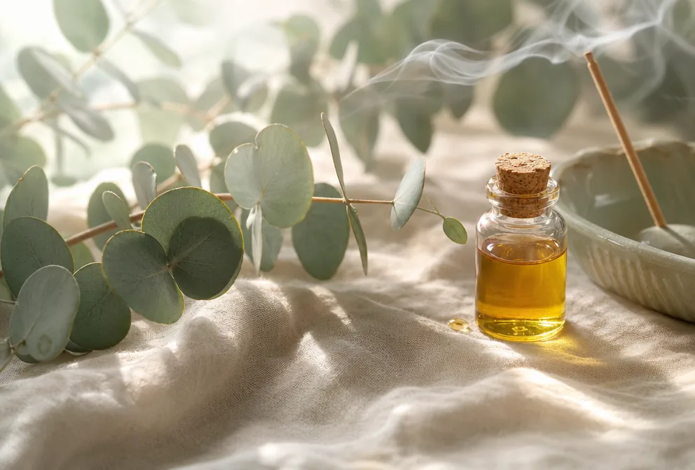 Eucalyptus and amber essential oil — calm spa atmosphere serving Austintown Ohio