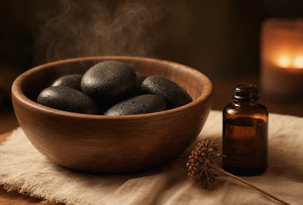 Hot stones in a wooden bowl — warm massage therapy near Poland Ohio
